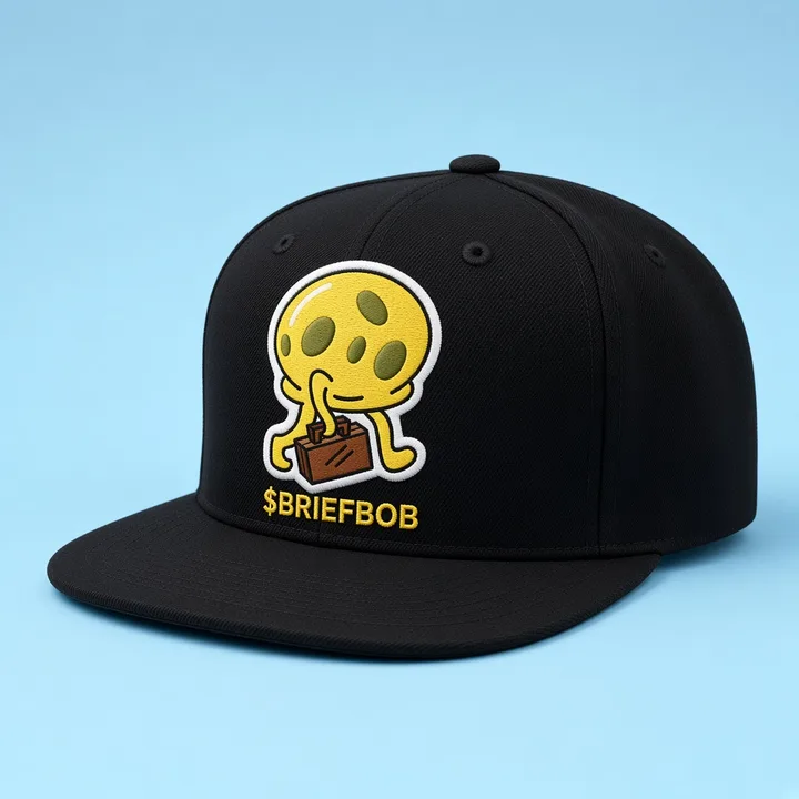 Yellow BriefBob with a brown briefcase design on the $BRIEFBOB cap