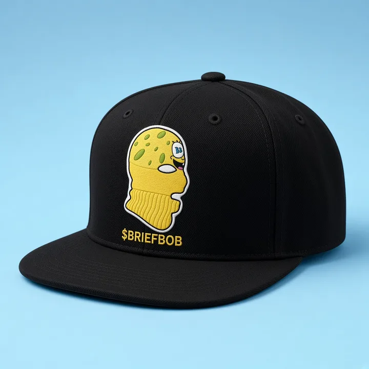 Yellow BB ski mask design on the $BRIEFBOB cap