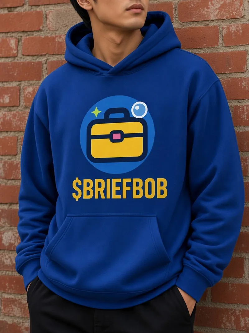 Blue $BRIEFBOB hoodie with the Bob logo