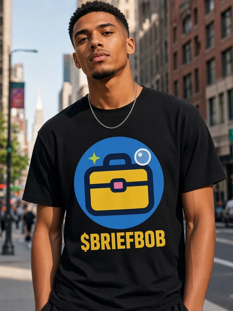 Black $BRIEFBOB tee with the Bob logo